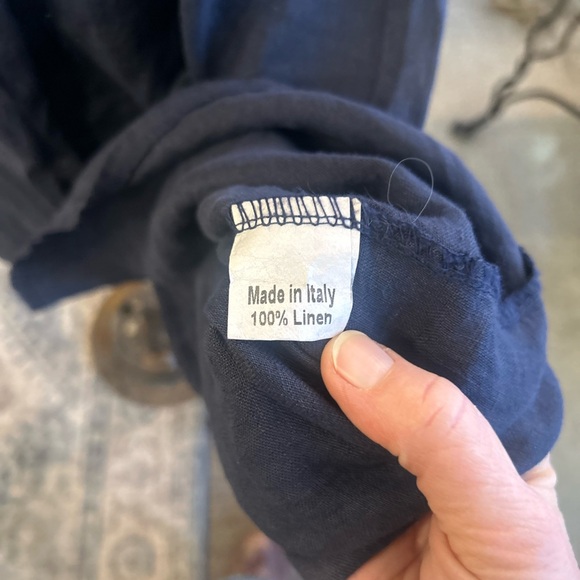 Made in Italy Linen Women's Short-Sleeve Navy Dress L Beach Resort Wear - Picture 3 of 6